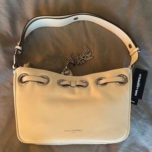 Karl Lagerfeld Cream Leather Shoulder Bag with Silver Hardware